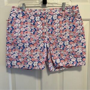 Talbots Shorts Womens Floral Pink Blue Stretch Pockets Flat Front Size 12P